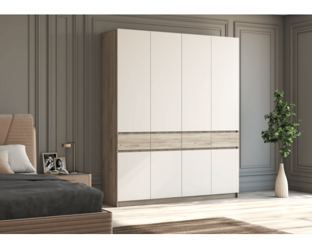 Шкаф четырехстворчатый ШК-004 Бостон дуб крафт серый / кашемир Шкаф четырехстворчатый ШК-004 Бостон дуб крафт серый / кашемир