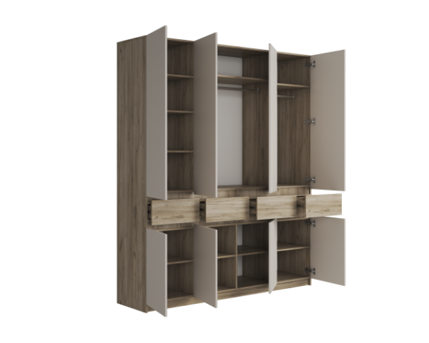 Шкаф четырехстворчатый ШК-004 Бостон дуб крафт серый / кашемир Шкаф четырехстворчатый ШК-004 Бостон дуб крафт серый / кашемир
