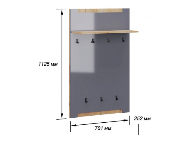 Панель вешалки Стокгольм графит глянец / крафт золотой Панель вешалки Стокгольм графит глянец / крафт золотой