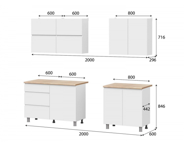 Кухонный гарнитур "Токио" 2,0м (Серия 3) белый текстурный / дуб сонома Кухонный гарнитур "Токио" 2,0м (Серия 3) белый текстурный / дуб сонома