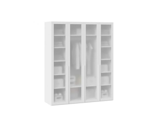 Шкаф четырехстворчатый 4 стекла Порто белый жемчуг / стекло сатин белое Шкаф четырехстворчатый 4 стекла Порто белый жемчуг / стекло сатин белое