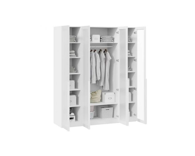 Шкаф четырехстворчатый 4 стекла Порто белый жемчуг / стекло сатин белое Шкаф четырехстворчатый 4 стекла Порто белый жемчуг / стекло сатин белое