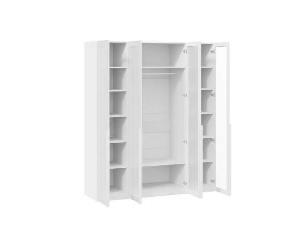 Шкаф четырехстворчатый 4 стекла Порто белый жемчуг / стекло сатин белое Шкаф четырехстворчатый 4 стекла Порто белый жемчуг / стекло сатин белое