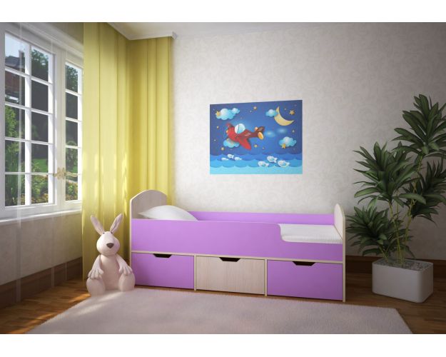 Кровать Малыш-мини Дуб молочный/Ирис Кровать Малыш-мини Дуб молочный/Ирис