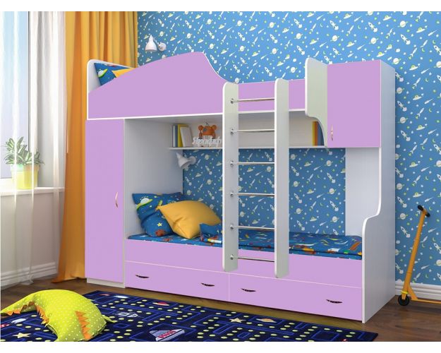 Кровать двухъярусная Юниор-2 Белое дерево/Ирис Кровать двухъярусная Юниор-2 Белое дерево/Ирис