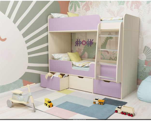 Кровать Двойняшка двухъярусная Дуб молочный/Ирис Кровать Двойняшка двухъярусная Дуб молочный/Ирис