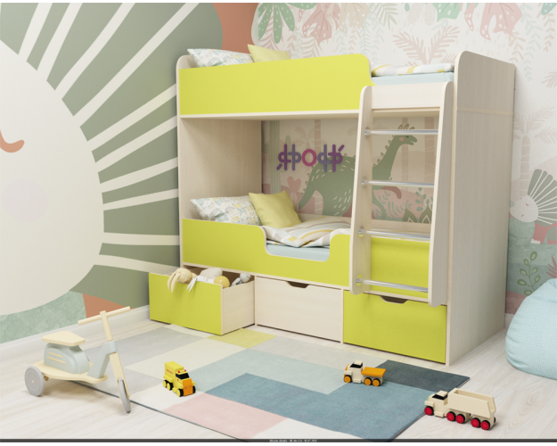 Кровать Двойняшка двухъярусная Дуб молочный/Лайм Кровать Двойняшка двухъярусная Дуб молочный/Лайм