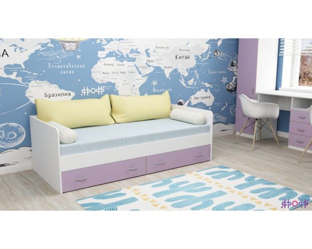 Кровать с выкатными ящиками Белое дерево/Ирис Кровать с выкатными ящиками Белое дерево/Ирис